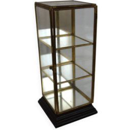 Vitrine vintage pour miniature ou bijoux laiton et verre transparent 9x9x20