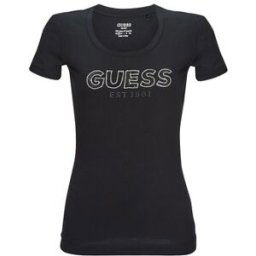 T-shirt Guess SS RN MESH LOGO TEE Noir EU S,EU M,EU XS femmes