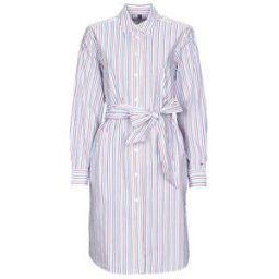 Robe courte Tommy Hilfiger ORG CO GBL STP KNEE SHIRT DRESS Blanc
