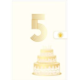 Draeger Carte d'anniversaire 5 ans en Or - Blanc - A message - Pour Enfant Garçon Fille - Gâteaux - 11,5 x 17 cm