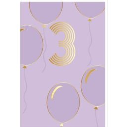 Draeger Carte d'anniversaire 3 ans en Or - Violet - A message - Pour Enfant Fille Garçon - Ballons - 11,5 x 17 cm