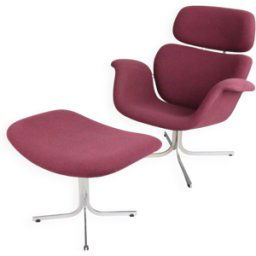 Fauteuil Lounge Violet Pierre Paulin "Big Tulip" F551 et Ottoman, années 1960 violet 87x80x98