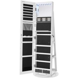 SONGMICS Armoire à bijoux avec 6 LED sur pieds, Surface en Blanc + Doublure en Noir