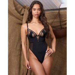 Wolf & Whistle x Michelle Domingos - Body en microfibre et tulle transparent - Noir Noir 32D female