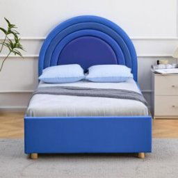 3S. x Home Lit simple avec tête de lit en arche et sommier relevable Bedbow Simili Bleu unisex