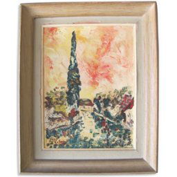 ART Tableau - Vue sur une maison de maître à l'ombre d'un grand cyprès orange 32x5x40