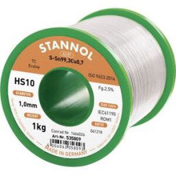 Stannol HS10 2,5% 1,0MM SN99,3CU0,7 CD 1000G Étain à souder sans plomb sans plomb, bobine Sn99,3Cu0,7 ROM1 1000 g 1 mm
