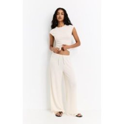 Pull&Bear Pantalon Wide Leg Smock Écru M female