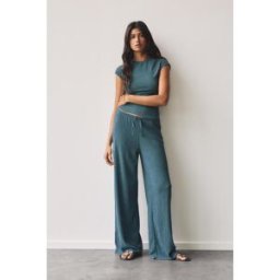 Pull&Bear Pantalon Wide Leg Smock Bleu eau M female