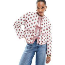 The Frolic - ExclusivitÃ© - Veste matelassÃ©e rÃ©versible avec nauds devant - CrÃ¨me fleuri et rouge rayÃ©-Multicolore Multicolore 36 female