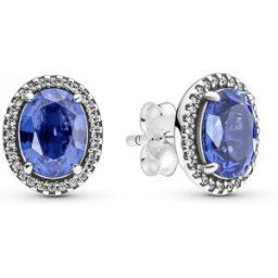 Clous d'Oreilles Halo avec Pierre ovale bleue Pandora Timeless - Argent female