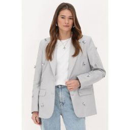 Blazer gris avec fleurs 3D de couleur argentée My Jewellery Gris femme