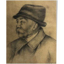 ART Dessin ancien mine de plomb, portrait homme moustache noir 19x0x24