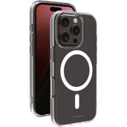 Vivanco MAG STEADY Coque arrière Apple iPhone 16 Pro transparent chargement par induction, étanche au sable, étanche aux projections deau, étanche à la