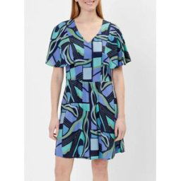 Robe courte La Fiancee Du Mekong Robe imprimée manches papillon Ecovero UNE Bleu