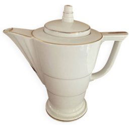Cafetière en porcelaine blanche et dorée style art déco. blanc 23x10x24