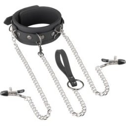 EasyToys Online Only EasyToys - Collier, laisse et pinces à tétons en silicone - Noir