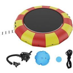VEVOR Trampoline Aquatique Gonflable, Trampoline sur l’Eau 537x90 cm, Plate-forme de Natation Portable avec Échelle 5 Marches et Pompe à Air Électrique, Rebondisseur Flottant pour Enfants, Piscine Lac
