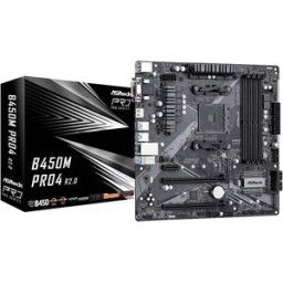 ASRock B450M Pro4 R2.0 Carte mère Socket (PC) AMD AM4 Facteur de forme (détails) Micro-ATX Chipset de la carte mère AMD® B450