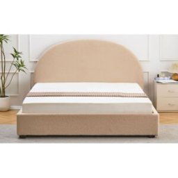 3S. x Home Lit-coffre complet avec tête de lit arrondie Tissu bouclette Beige unisex