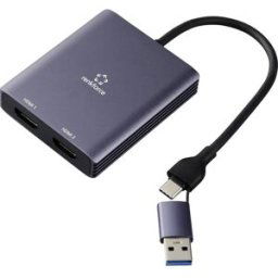 Renkforce RF-6418198 USB-C® / HDMI Adaptateur [1x USB-A, USB-C® - 2x HDMI®] gris 4K UHD 15 cm