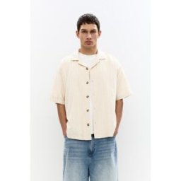 Pull&Bear Chemise Manches Courtes Lin Écru S male
