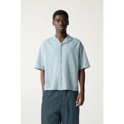 Pull&Bear Chemise Manches Courtes Lin Bleu L male