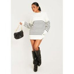 Missy Empire High Neck Oversized Long Sleeve Jumper Blanc/Noir 12 (M) Female