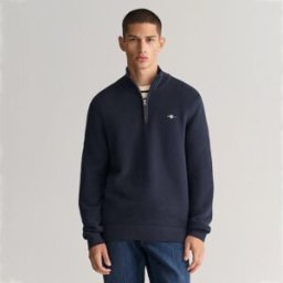 Gant Textured Cotton H-Zip Evening Blue Bleu soirée 2XL Male