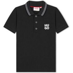 Hugo Stacked Logo Polo Shirt Juniors Noir 09B 16Y Male