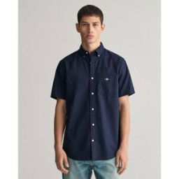 Gant Reg Cotton Linen Ss Shirt Evening B Bleu soirée M Male