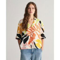 Gant Relaxed Fit Palm Print Linen Short Sleeve Shirt Médaille Jaune 12 (M) Female