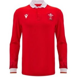 Macron Welsh Rugby Union Home Long Sleeve Shirt 2024 2025 Adults Rouge/Blanc Très grand Unisex