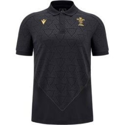 Macron Wales Rugby Travel Polo Shirt 2024 Adults Noir/Or Moyen Male
