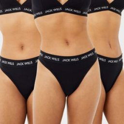Jack Wills Deptford Multipack Thong 3 Pack Noir 14 (L) Female