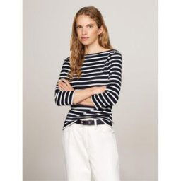 Tommy Hilfiger New Cody Slim Boat-Nk 3/4Slv Breton Dsrt Sky Ciel désertique breton 14 (L) Female
