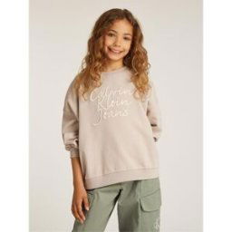 Calvin Klein Jeans Handw Logo Embr Cn Sweatshirt Château Gry PA8 12Y Female