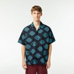 Lacoste Globe Print Cotton Twill Shirt Black/Cove XS Male