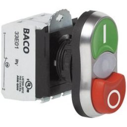 BACO BAL61QK21L L61QK21L Bouton-poussoir à double touche collerette plastique, chromé vert, rouge 1 pc(s)
