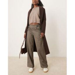 JDY - Pantalon ajustÃ© Ã dÃ©tails boutonnÃ©s et carreaux - Marron Marron S L30 female