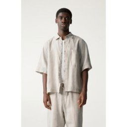 Pull&Bear Chemise Boxy 100 % Lin Naturel S male