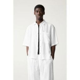 Pull&Bear Chemise Boxy 100 % Lin Blanc cassé L male
