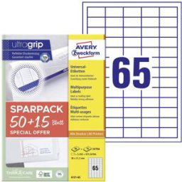Avery Zweckform 6121-65 Etiquette universelles 38 x 21.2 mm papier blanc 65 feuille(s) fixation permanente imprimante à jet dencre, imprimante laser,