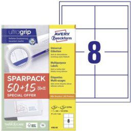 Avery Zweckform 4782-65 Etiquette universelles 97 x 67.7 mm papier blanc 65 feuille(s) fixation permanente imprimante à jet dencre, imprimante laser,