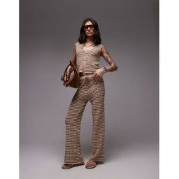 Topshop - Pantalon d'ensemble en maille Ã carreaux-Marron Marron L female