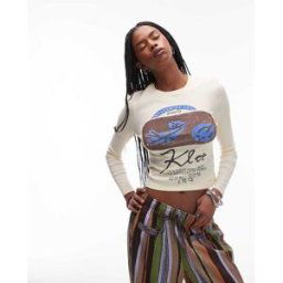 Topshop - T-shirt crop top manches longues avec imprimÃ© Paul Klee sous licence - Jaune Jaune M female