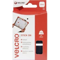 VELCRO® VEL-EC60236 Pastilles carrées auto-agrippantes à coller partie velours et partie agrippante (L x l) 25 mm x 25 mm noir 24 paire(s)