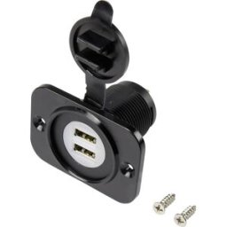 TRU COMPONENTS Double embase femelle USB avec capot anti-poussière embase femelle, verticale 2 voies, Face avant rectangulaire 43.1 x 60 mm, avec éclairage bleu 1229309 TRU