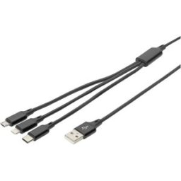 Digitus Câble de charge USB Connecteur Lightning , USB-A mâle, USB-C® mâle, USB-Micro-B mâle 1.00 m noir blindage par tresse extrêmement robuste, flexible,