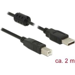 Delock Câble USB USB 2.0 USB-A mâle, USB-B mâle 2.00 m noir avec noyau en ferrite 84897